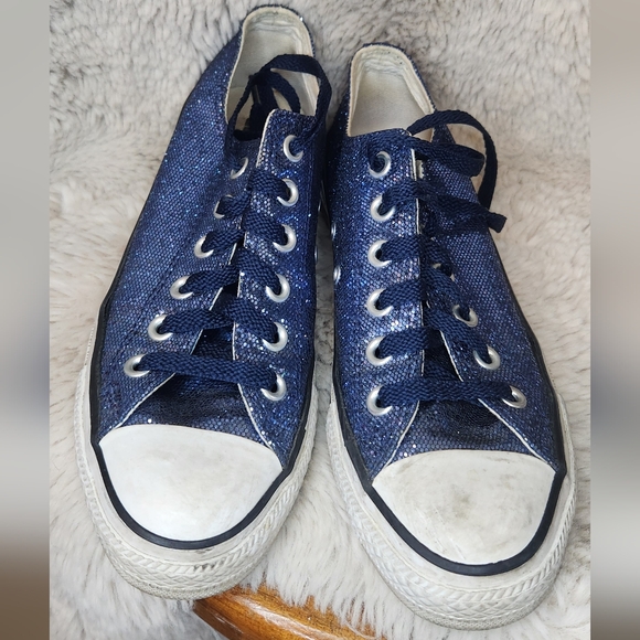 Sparkly Blue Converse Sneakers Mens Size 5 Womens Size 6 - Picture 2 of 5